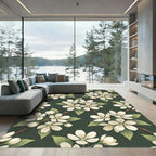 Elegant Apple Blossom Dark Green Tones Rug