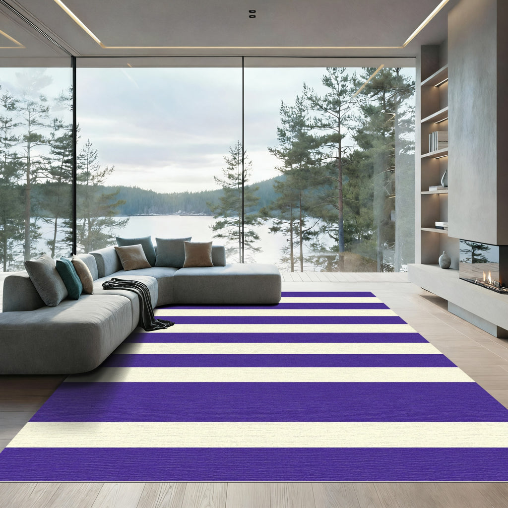 Classic Indigo Cream Horizontal Stripes Rug