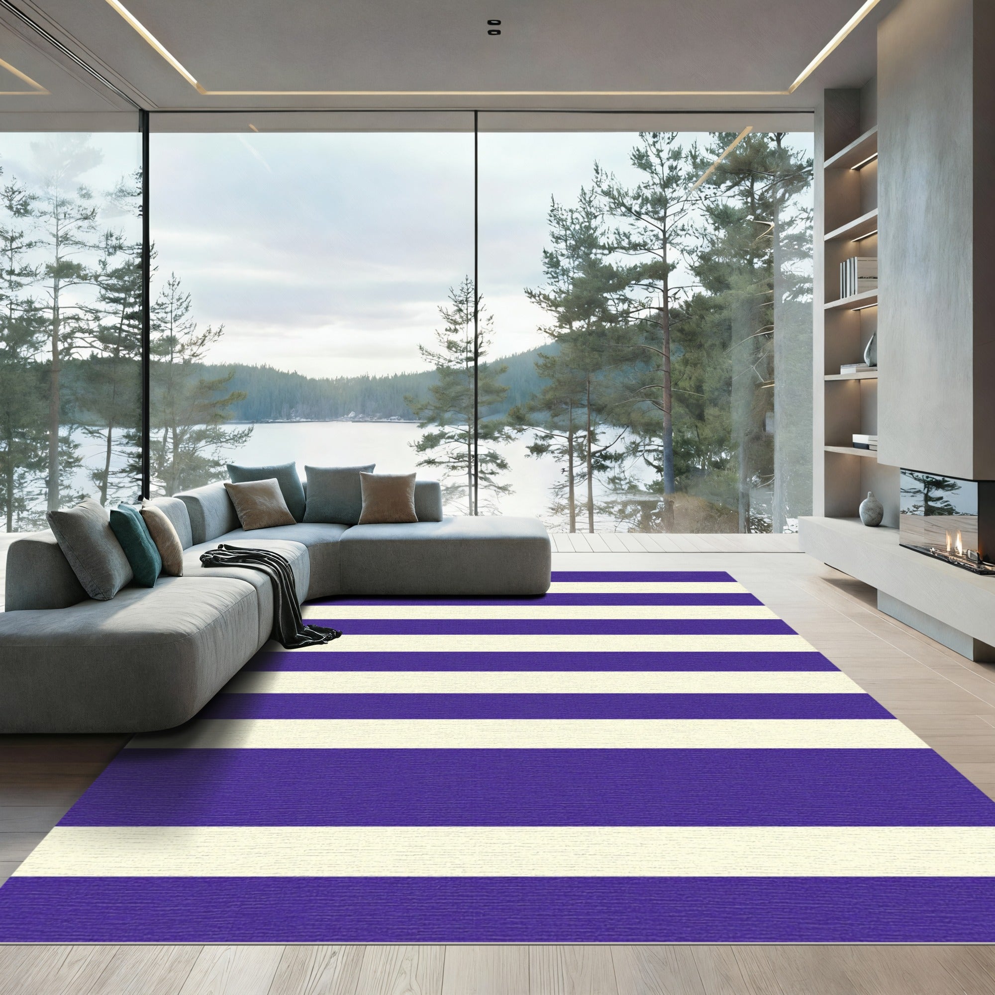 Classic Indigo Cream Horizontal Stripes Rug