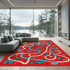Playful Red City Car Maze Rug