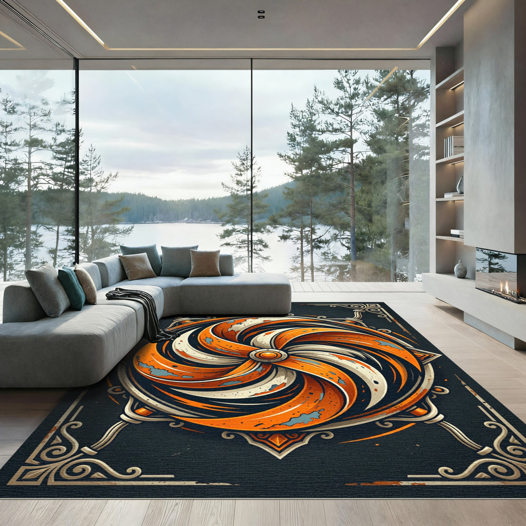 Vibrant Orange Swirl Abstract Art Rug