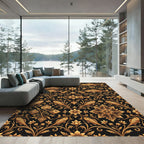 Elegant Gold Fish Floral Scroll Rug