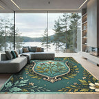 Botanical Floral Crest in Dusty Teal Rug