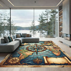 Vintage Nautical World Map Compass Art Rug