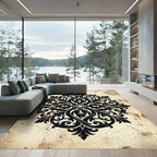 Vintage Black Ornate Baroque Medallion Rug