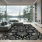 Monochromatic Floral Fan Medallion Rug