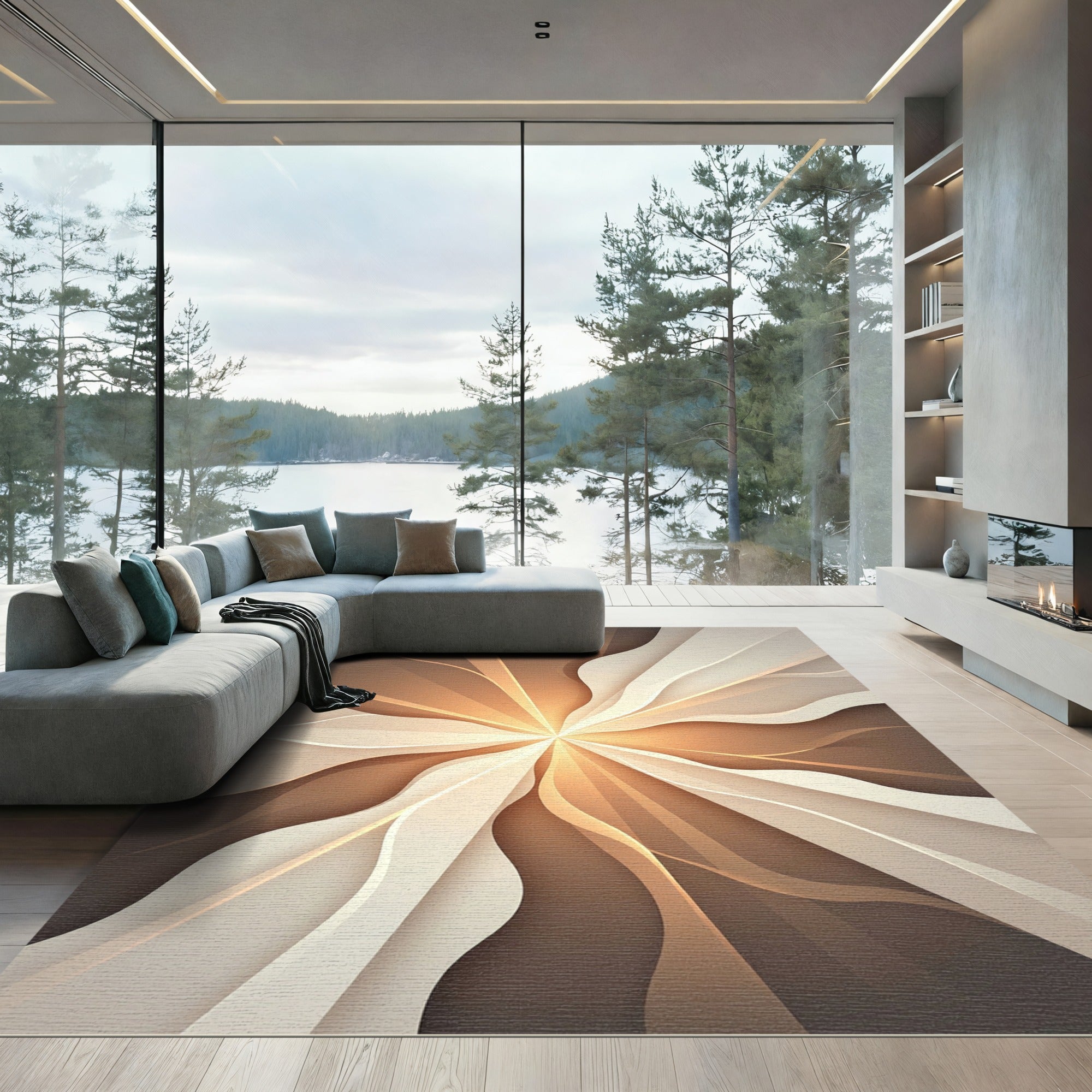 Radiant Golden Sunburst Waves Rug