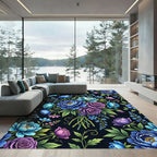 Lush Blue Peony Floral Bouquet Rug