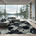 Monochrome Black and Gray Ink Splatter Rug