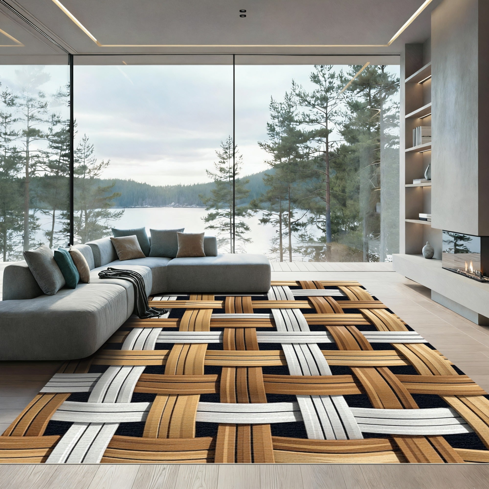 Natural Woven Wood Texture Rug