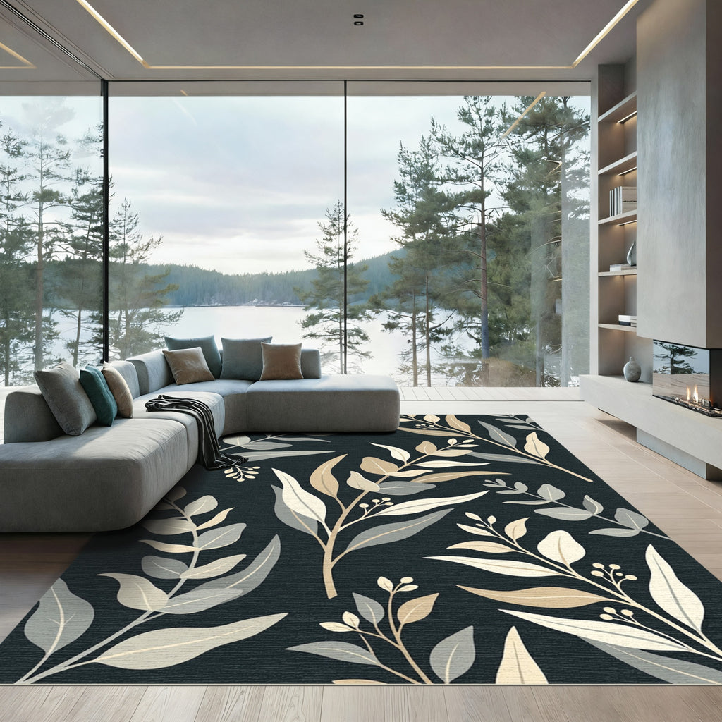 Earthy Subtle Leaf Branches Pattern Rug