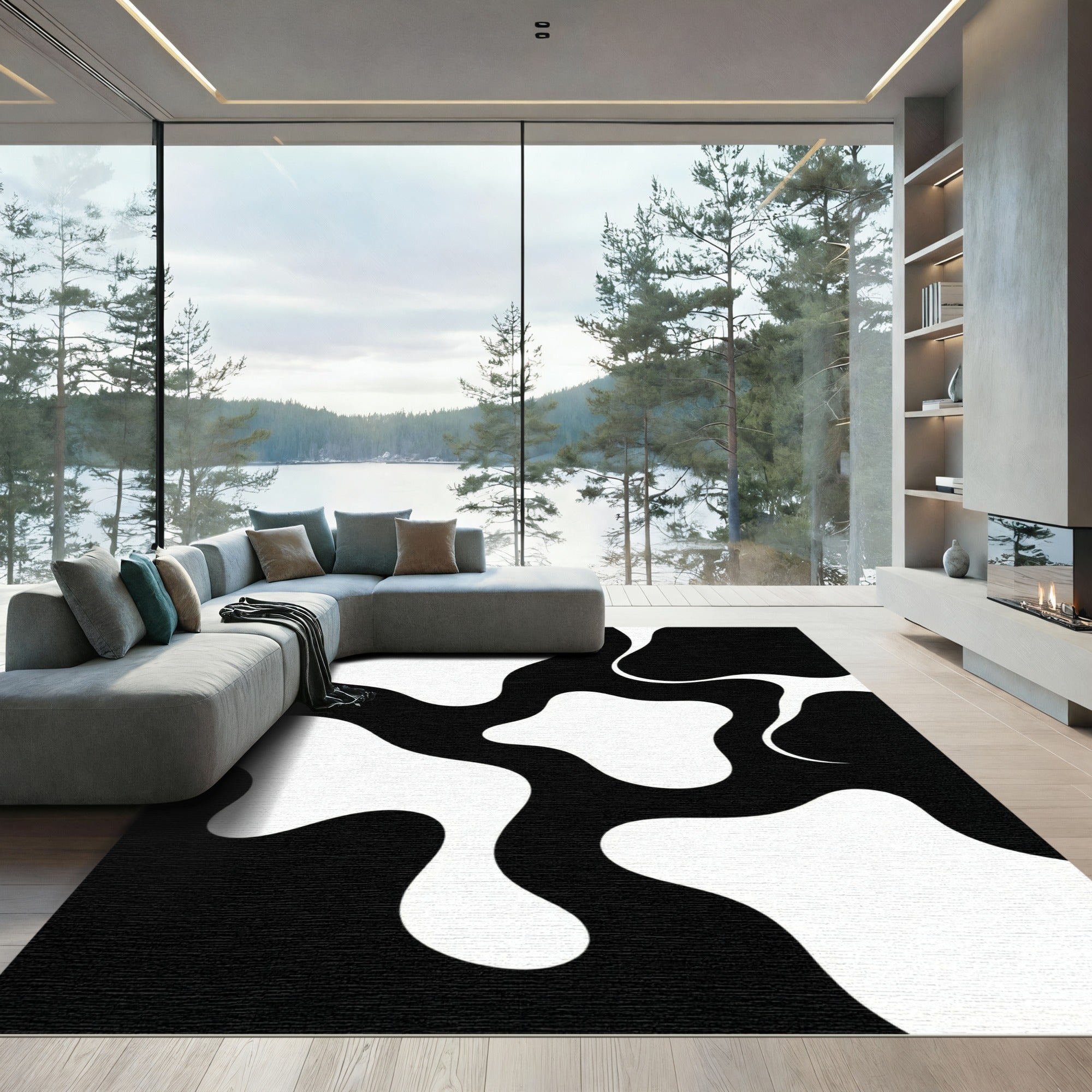 Bold Abstract Monochrome Organic Flow Rug