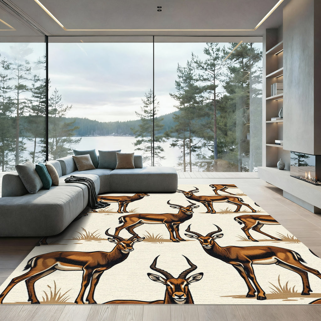 Earthy Brown Gazelle Wildlife Illustration Rug