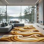 Golden Abstract Wave Swirl Rug