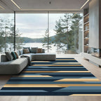 Modern Navy Blue Gold Stripe Rug