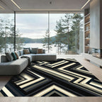 Geometric Monochrome Striped Chevron Rug