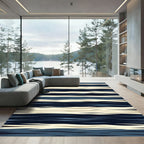 Modern Navy and Cream Abstract Horizon Rug