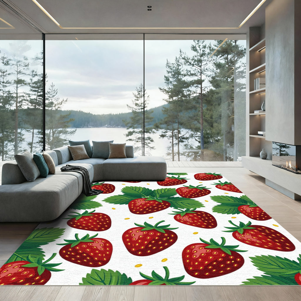 Vibrant Red Strawberry Garden Fruit Rug