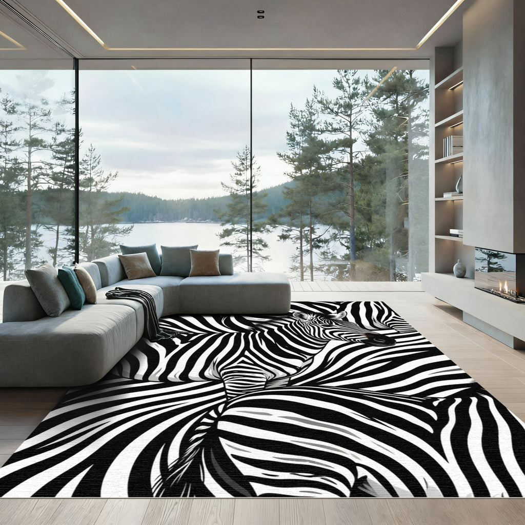 Striking Mono Zebra Graphic Art Rug
