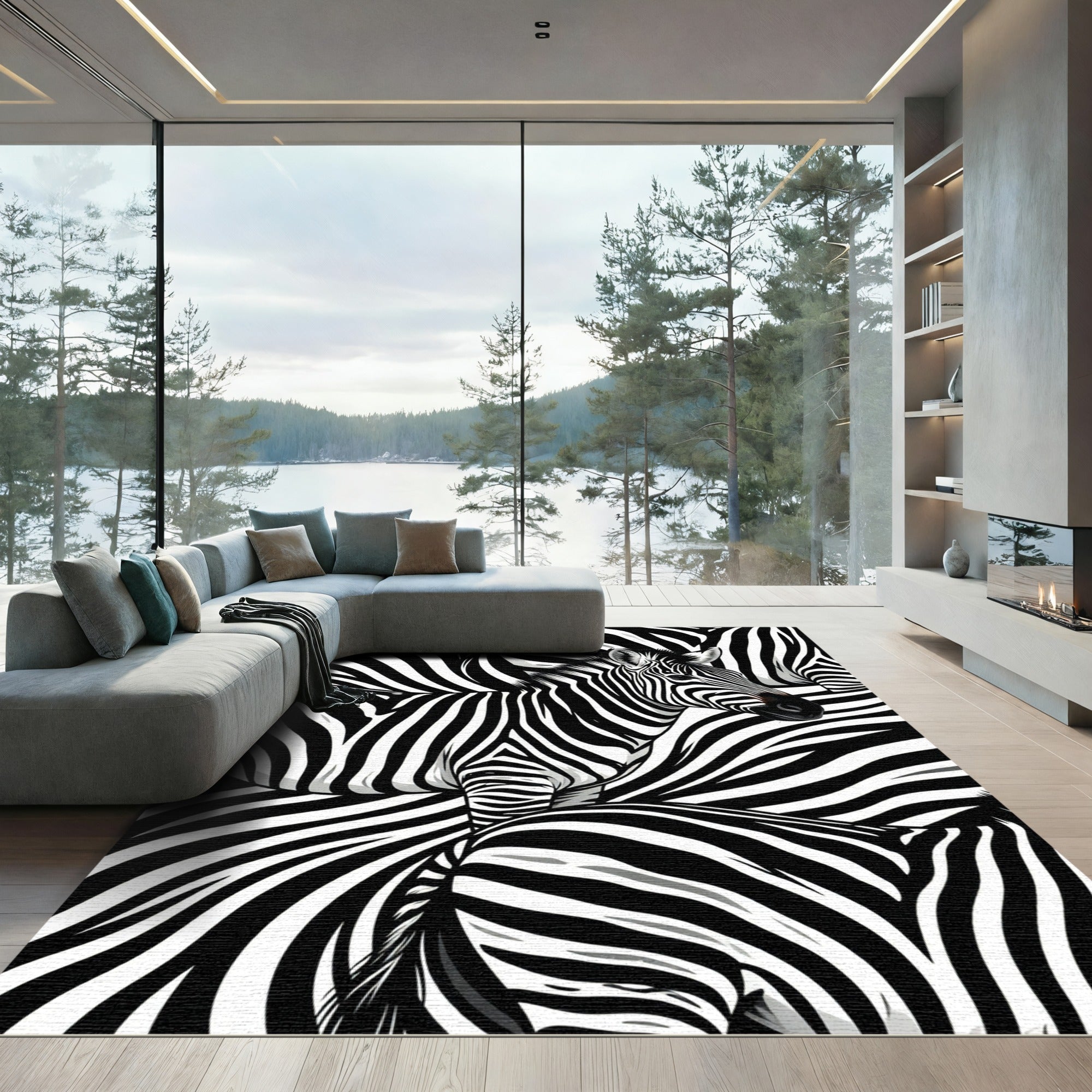 Striking Mono Zebra Graphic Art Rug