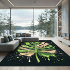 Monstera Leaf Splatter Paint Rug