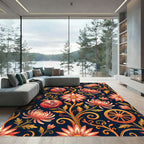 Coral Floral Pomegranate Dark Botanical Rug