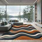 Modern Earthy Wavy Striped Abstract Rug
