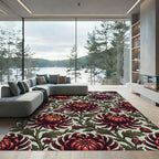 Crimson Mums Botanical Art Nouveau Rug