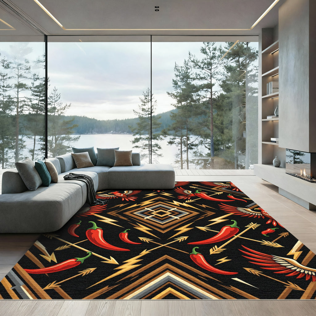 Red Phoenix Chili Arrow Art Deco Rug