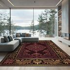 Ornate Damask Burgundy and Gold Medallion Rug