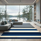 Minimalist Navy and Cream Horizontal Stripe Rug