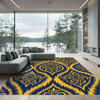 Royal Blue and Gold Damask Medallions Rug