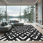 Monochrome Interlocking Geometric Lattice Rug