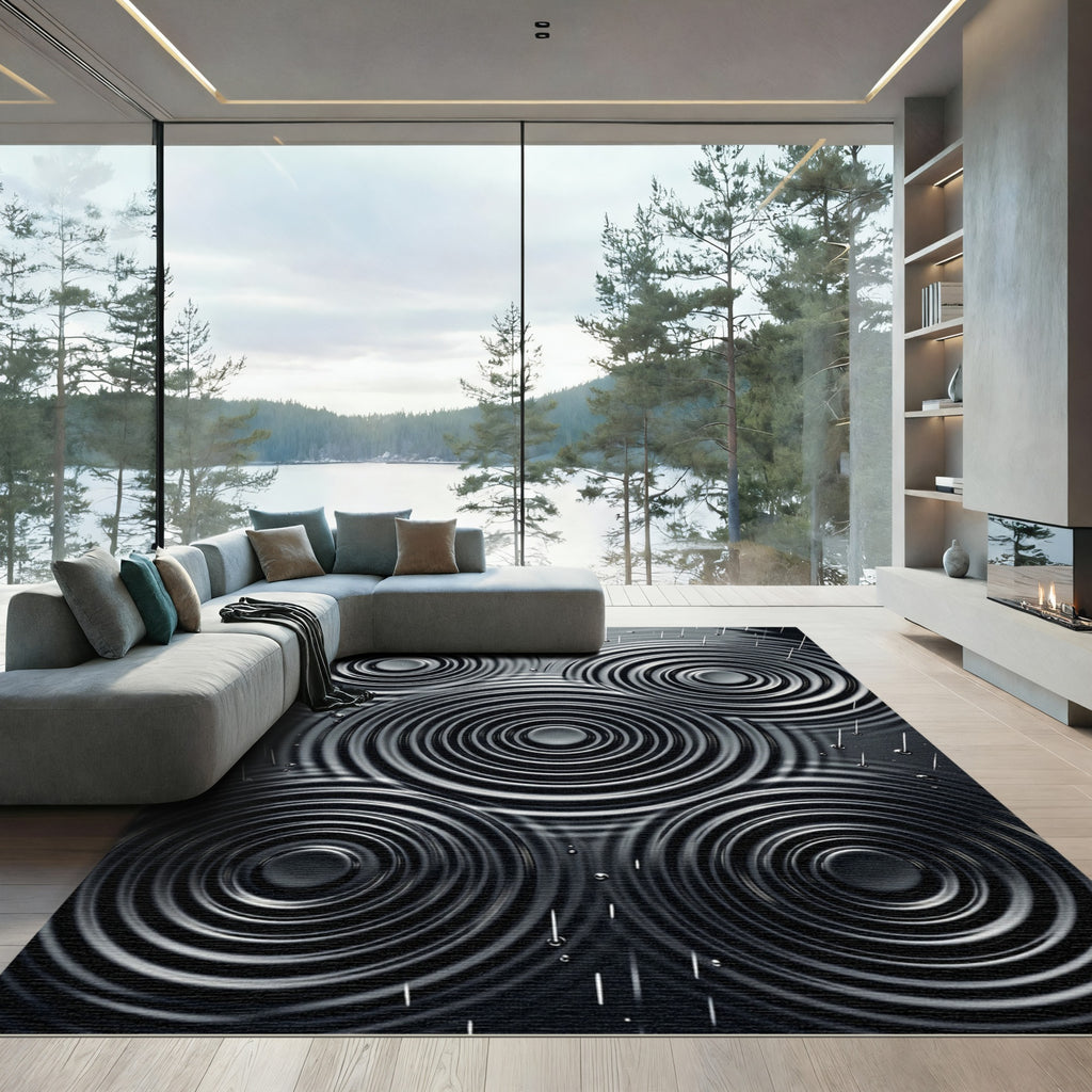 Monochromatic Concentric Circles Raindrops Rug