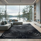 Monochromatic Concentric Circles Raindrops Rug