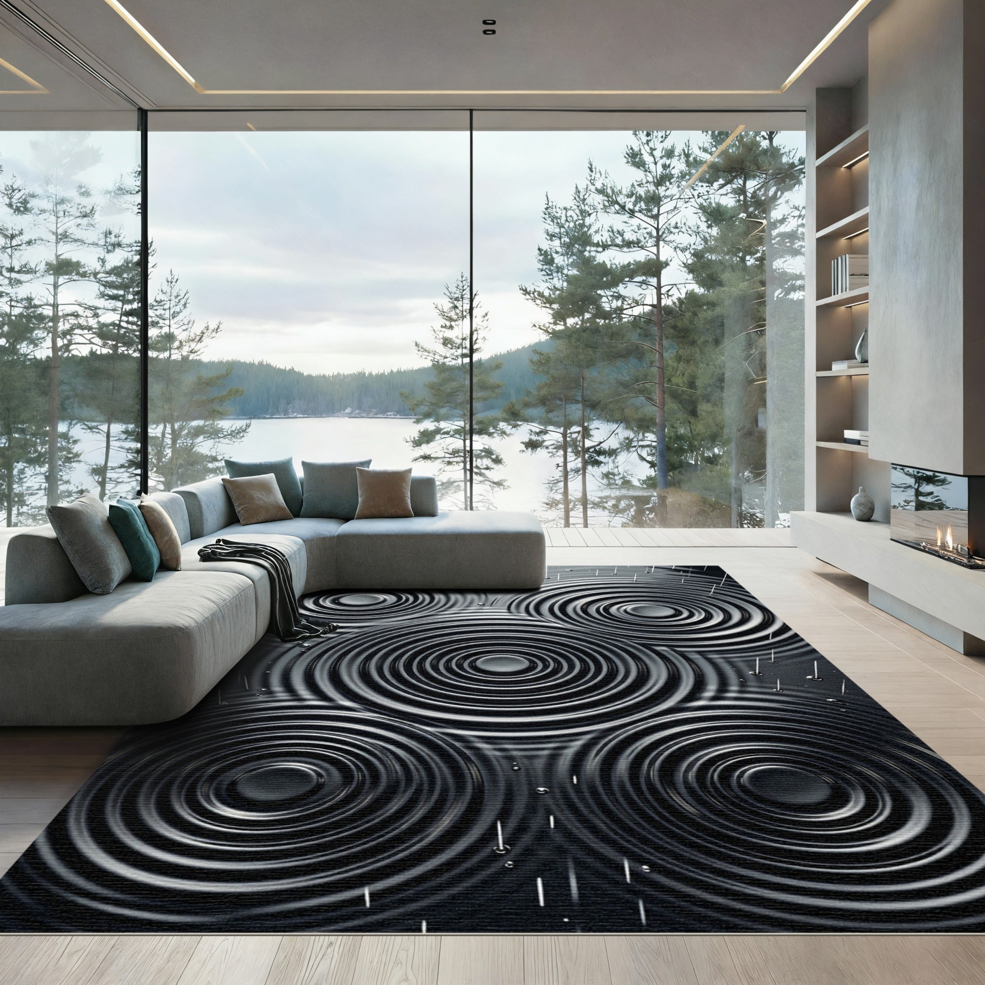 Monochromatic Concentric Circles Raindrops Rug