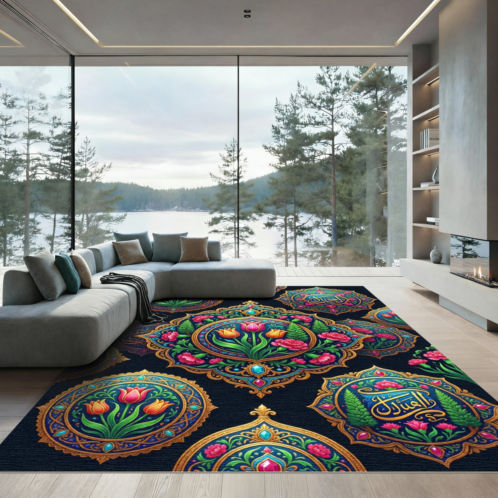 Luxurious Floral Medallion Jewel Art Rug