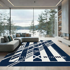 Minimalist Navy Dark Geometric Linear Rug