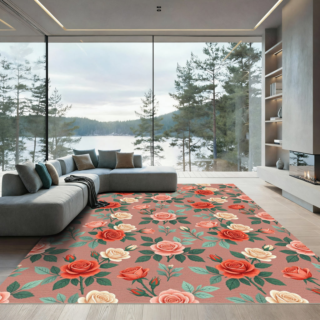 Rose Garden Botanical Print Rug