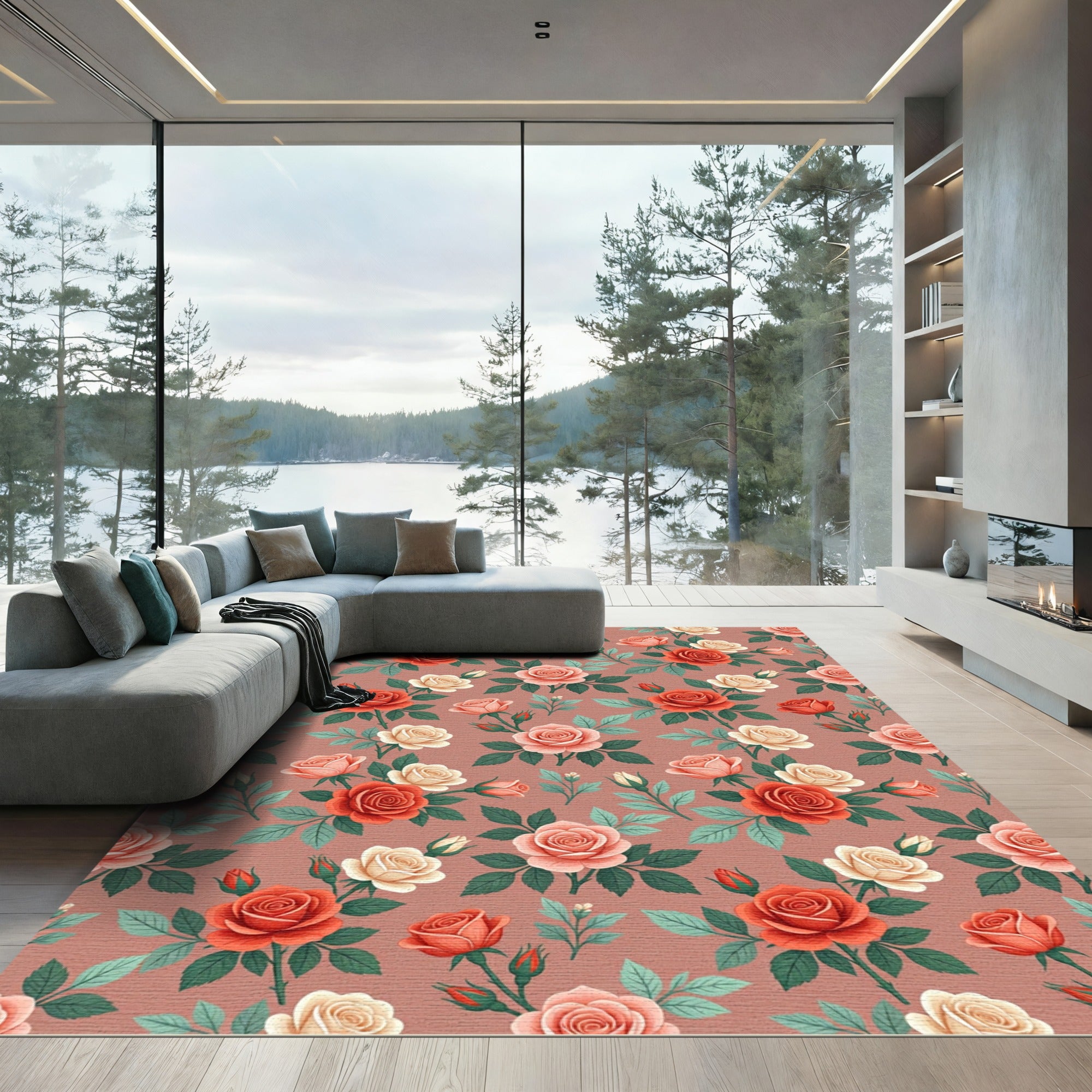 Rose Garden Botanical Print Rug