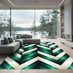 Emerald Cream Chevron Stripes Rug
