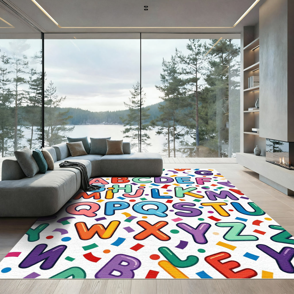 Playful Colorful Alphabet Letter Confetti Illustration Rug