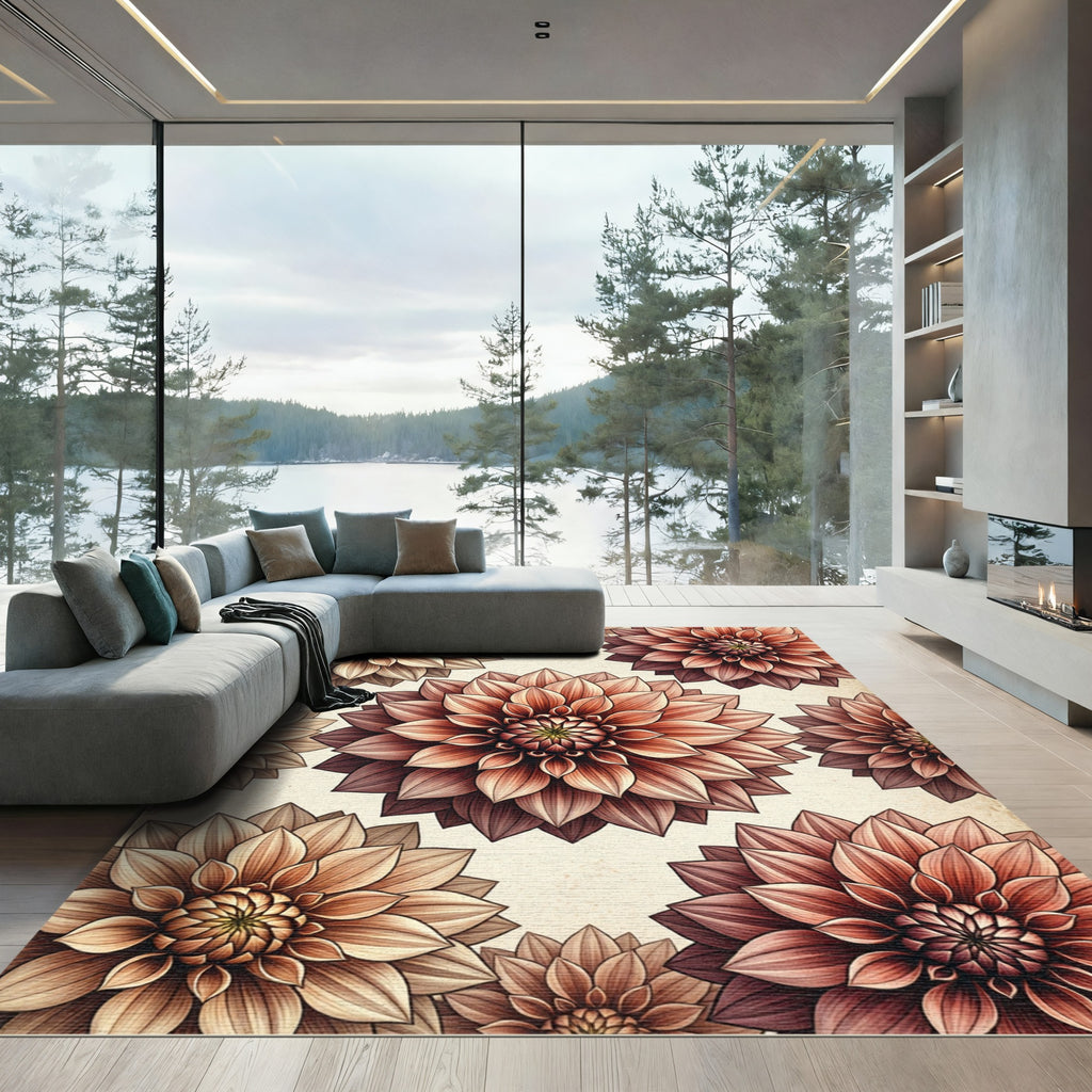 Earthy Tone Dahlia Blossom Spread Rug