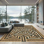 Golden Greek Key Maze Geometric Art Rug