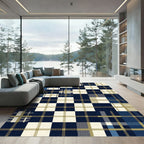Navy and Cream Plaid Grid Rug