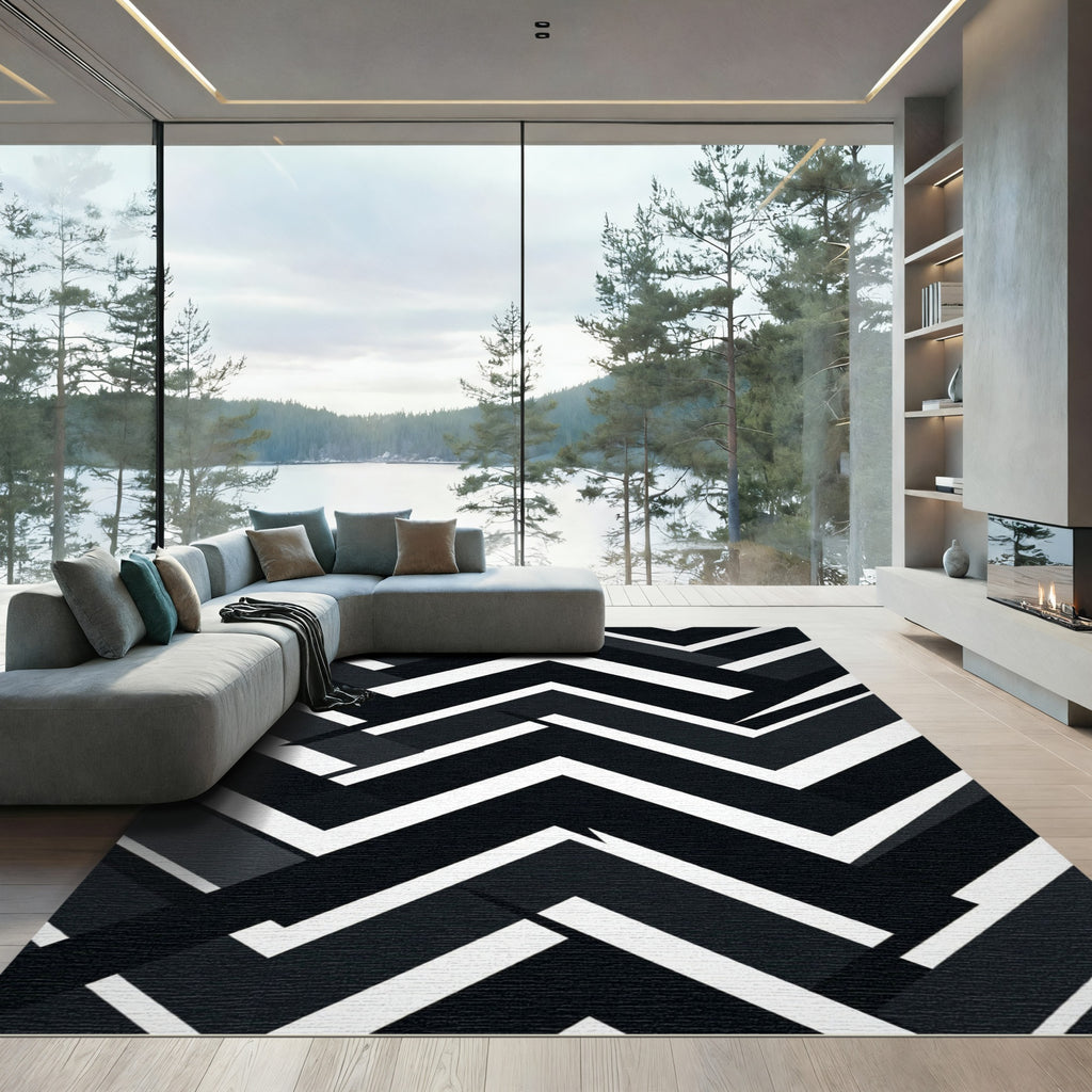 Monochromatic Herringbone Geometric Chevron Rug