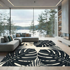 Monochrome Tropical Monstera Leaf Art Rug