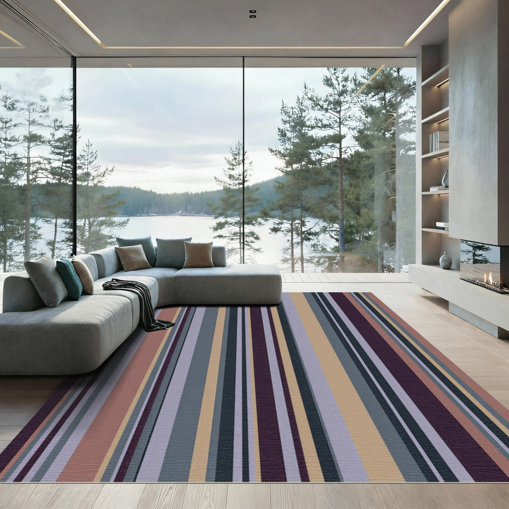 Subtle Plum Gray Beige Stripe Ensemble Rug