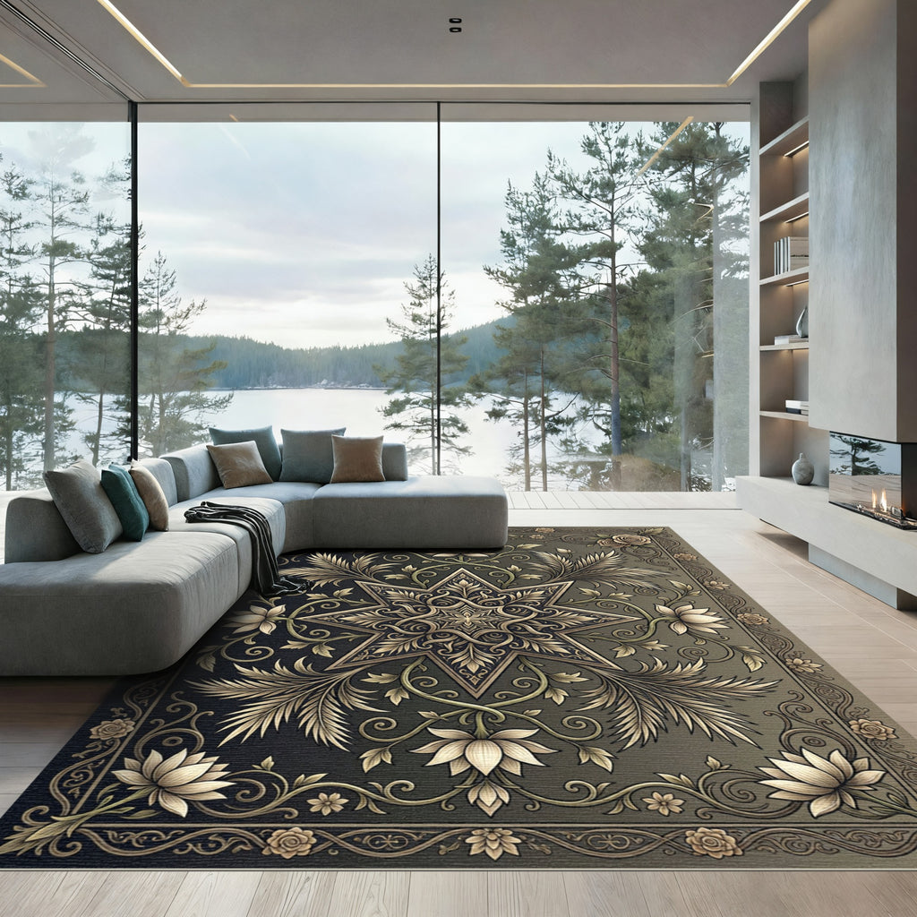 Ornate Bronze Floral Star Medallion Rug