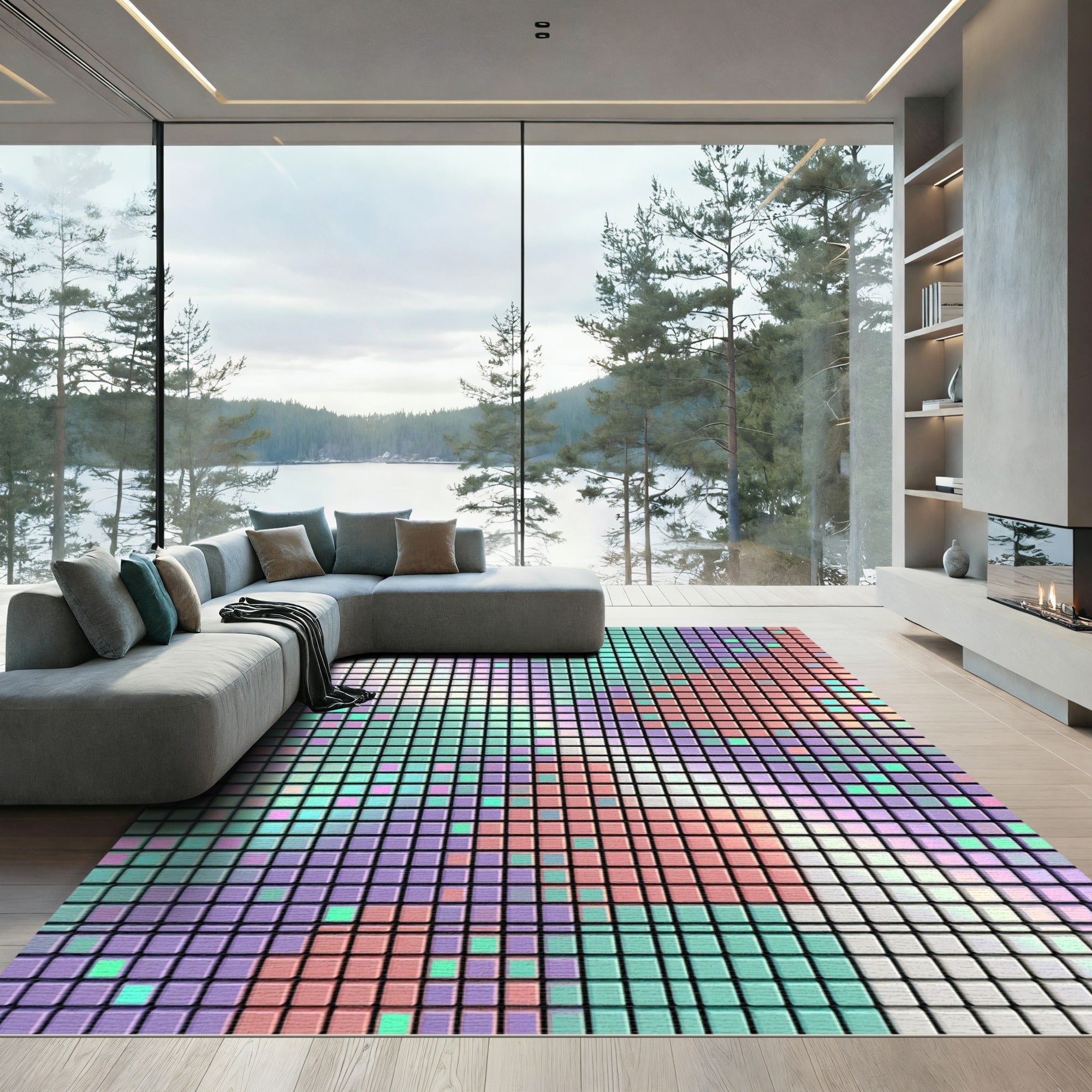 Pastel Pixelated Square Mosaic Gradient Rug